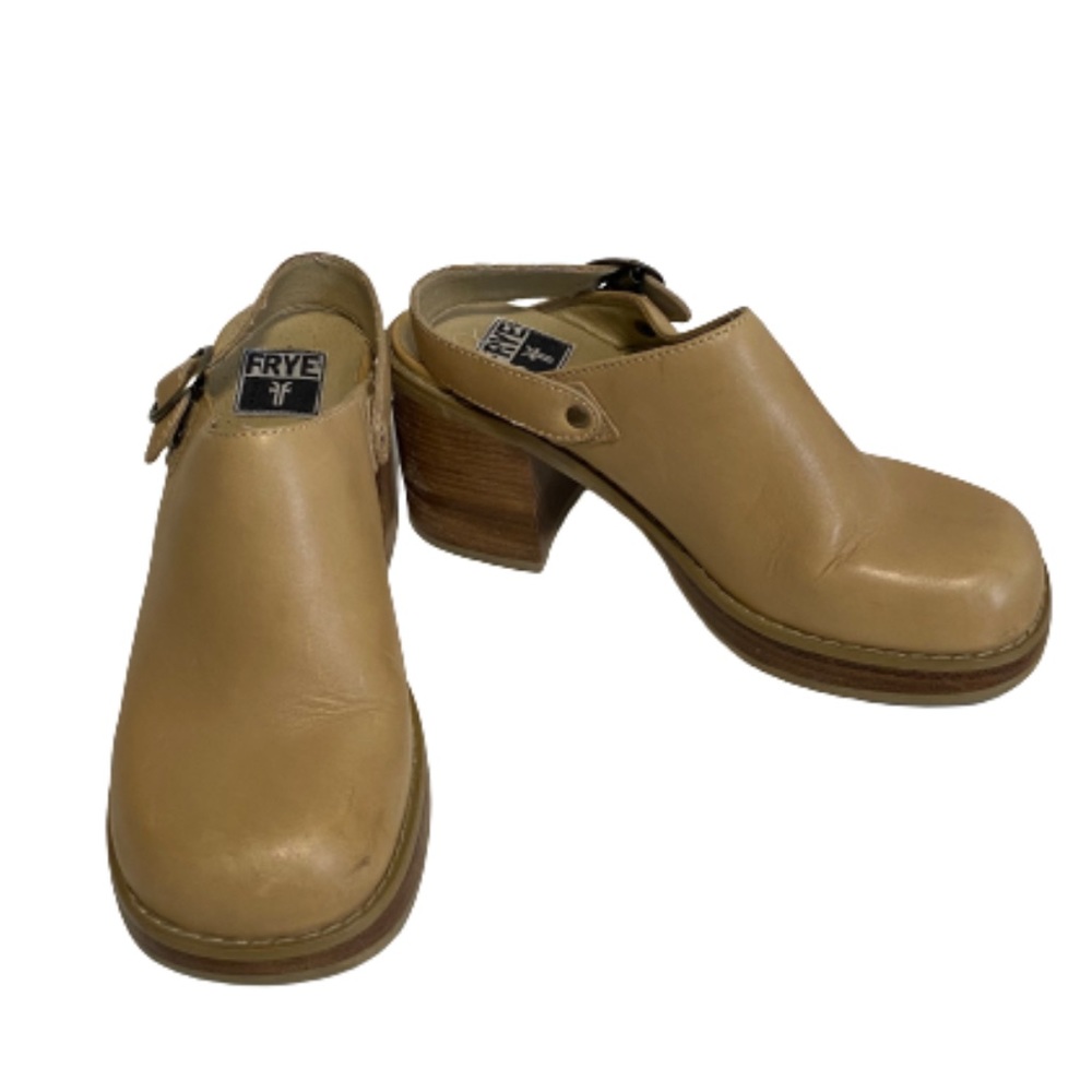 Frye Dover leather mules/clogs block heels size 8
